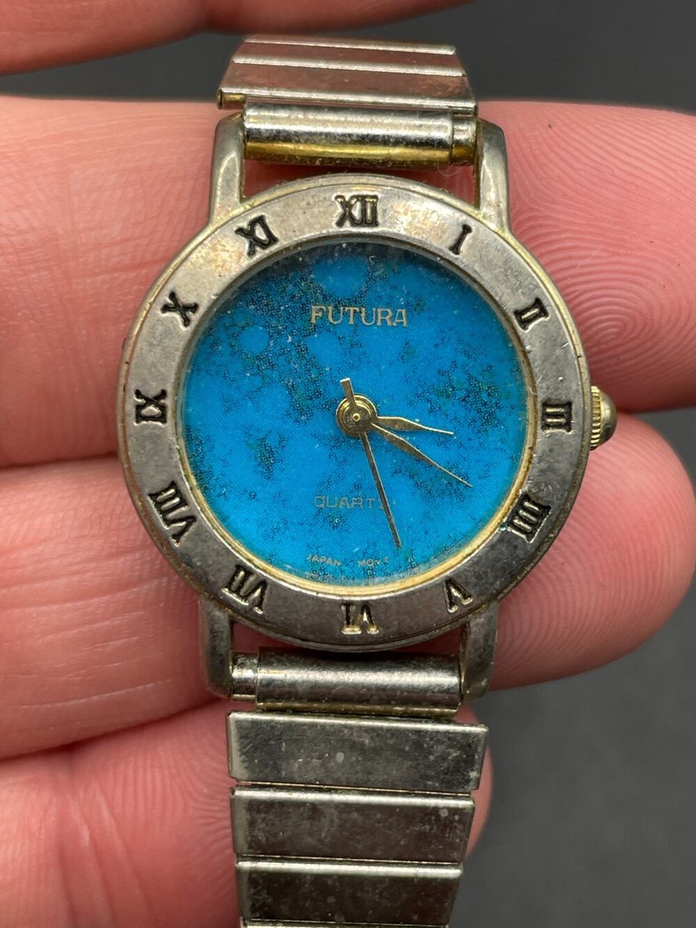 Vintage Futura Ladies Turquoise Inlay Watch with Roman Numerals Bezel 2243L